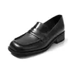 Zapatos Mocasines Cuadrados Simples y Elegantes Estilo Europeo de Piel de Vaca 2026 Primavera Tacón Medio Grueso Zapatos de Cuero Piel Genuina Zapatos de Corte Bajo para Mujer