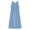Vestido Colete Xadrez Azul Retrô para Mulheres, Camisa de Verão Sem Mangas, Vestido Longo de Botão Único, Emagrecedor, Rejuvenescedor, Visual Relaxado