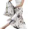 Pantalones falda finos de seda helada de verano para mujer, modelo nuevo 2026, de cintura alta, con caída, cortos, para figuras petite, con pantalones de pierna ancha estilo pintura china de tinta