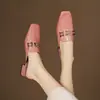 Mules de tacón medio para mujer con punta cerrada, nuevo modelo de verano 2026, sandalias slip-on de moda estilo coreano con tacón grueso para mujer