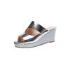 Zapatillas de Cuero Genuino con Suela Gruesa y Tacón de Cuña para Mujer Moda de Verano Sandalias Boca de Pez Oro y Plata Punta Abierta Impermeables Plataforma Tacones Altos
