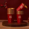Copos de Papel Descartáveis para Casamento Copos Espessados com Folha de Ouro Copos para Banquete de Casamento Copos Vermelhos para Celebração de Casamento em Casa Copos de Água Copos de Chá Fábrica