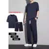 Moda Casual de Verão para Meninos Calças Retas Moda Calças Retas Largas Cor Sólida Combina com Tudo Top Manga Curta Fino