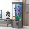 Aquário 3D para sala de estar, aquário doméstico de chão, formato quadrado, totalmente automático, cubo de luxo leve, sem necessidade de trocas de água 2024