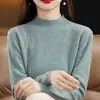 Capa base de cachemira sintética de alta gama para mujer, jersey de otoño e invierno con cuello semi-alto, suéter de punto de cachemira sintética