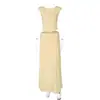 Ropa de Mujer Estilo Europeo y Americano, Nuevo Estilo de Verano, Top de Color Sólido con Cuello en V y Nudo en el Pecho, Falda plisada de Cintura Alta, Conjunto de Dos Piezas