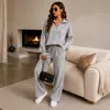 Conjunto de Tricô Estilo Preguiçoso Europeu Outono Inverno para Mulheres Bestseller Transfronteiriço Moletom com Zíper Parcial e Manga Longa Calça Wide Leg Conjunto de Duas Peças