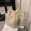 Bolso de lona a cuadros de gran capacidad estilo coreano, bolsa de compras, bolso de hombro para estudiante, mochila escolar, bolso tote retro, bolso de mano de moda