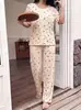 Ropa de casa transfronteriza europea y americana más vendida, conjunto de pantalones largos de manga corta con cuello redondo y estampado de cerezas de talla grande, se puede usar fuera como pijama tipo suéter