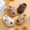 Pantuflas de algodón esponjoso para mujer para otoño e invierno, lindas y cálidas pantuflas de algodón antideslizantes de capibara para el hogar para hombre, al por mayor para invierno