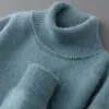 Suéter masculino de lã pura com gola alta, cor sólida, casual de negócios, caimento solto, malha de tricô, pulôver, camiseta de malha