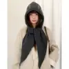 Conjunto de Gorro y Bufanda Jacquard Fair Isle Retro Gris Calentador de Cuello con Capucha Pasamontañas para Invierno para Mujer