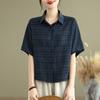 Tiro Real en stock Verano Nuevo talla extra Rayas Jacquard Holgada Camisa Casual Versátil Camisa Batimóvil Estilo Occidental Camisa de Mujer