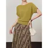 Moda Verão 2026 Tencel Design Versátil para o Trabalho Manga Morcego Malha Solta Emagrecedor Manga Curta Top