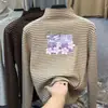 Estilo Otoño e Invierno Moda para Bebés Elegante Camiseta de Forro Polar para Niñas de Tamaño Mediano a Grande Cuello Medio Alto Manga Larga Top Rayado