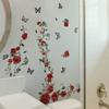 Pegatinas de Pared con Flores Diagonales de Rosas Rojas Transfronterizas para Dormitorio, Sala de Estar, Baño, Decoración del Hogar, Pegatinas de Embellecimiento