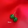 Pendientes Aguja de Plata Ágata Verde Estilo Chino Nuevo Retro Corte Esmeralda Pendientes de Bola Redonda Elegantes Elegantes Pendientes de Calcedonia Verde
