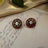 Pendientes de broche de plata 925 con botón antiguo de estilo retro de corte caliente, esmalte de goteo, temperamento simple, venta al por mayor