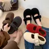 Pantuflas de Felpa Francesas Mary Jane Cerradas Suaves para Mujer, Para Usar al Aire Libre 26 Otoño/Invierno Suela Gruesa que Aumenta la Altura Calientes de Hada de Algodón