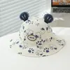 Chapéu de Pescador Desenho Animado Infantil Chapéu de Sol com Proteção Solar para Meninos e Meninas Chapéu Bucket com Orelhas de Urso Fofas Verão Novo Estilo