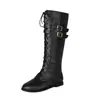 Novas botas de cowboy western estilo britânico com tiras de fivela, design de cano alto, salto baixo, botas de motocicleta, tamanhos 40-48, plus size, para exportação