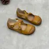 Mocasines Casuales Originales Hechos a Mano de Cuero Genuino Mocasines de Cuatro Estaciones Punta Redonda Suela Plana Hebilla Cruzada Cómodos Versátiles Piel de Vaca Zapatos para Mujer