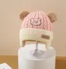 Chapéu de Tricô de Urso Coreano para Outono e Inverno com Proteção para Orelhas, Chapéu de Lã Espesso com Forro de Fleece Quente para Crianças no Outono e Inverno