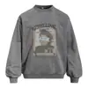 Sudadera con Capucha de Cuello Redondo Lavada Desgastada con Estampado de Figura Abstracta para Hombre Primavera/Otoño Holgada Casual de Calle Marca de Tendencia