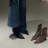 Botines Cortos de Gamuza Retro, Femeninos de Punta Estilete, Diseño de Correas Cruzadas, Cierre Trasero, Botas Elásticas Ajustadas