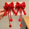 Horquilla Roja Estilo Chino Año Nuevo Infantil Estilo Antiguo Hanfu Clip con Borla Accesorio para el Cabello Adorno de Lazo para el Cabello de Niñas Pinza para el Cabello