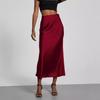 Venta al por mayor de ropa de mujer transfronteriza Estilo europeo y americano Moda Temperamento Falda con textura satinada Color sólido Brillante Rojo vino Falda midi