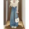 Jeans de pierna ancha gruesos con forro polar para mujer, otoño e invierno, talla grande, retro, holgados, casuales, con caída, pantalones rectos de cintura alta