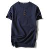 Roupas de Verão 2022 Estilo Japonês Camiseta de Linho de Manga Curta Masculina Retrô Algodão e Linho Manga Meia-Manga Tendência Masculina Camiseta Fina de Linho de Manga Curta
