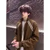 Chaqueta negra de alta resistencia con doble raya y cuello alto para hombre, abrigo versátil de retazos para otoño, chaqueta de béisbol informal holgada y moderna