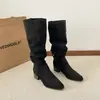 Botas Retro Apiladas con Pliegues para Mujer 2026 Otoño Nueva Llegada Tacón Grueso Temperamento Botas Altas Largas Pequeñas Versátiles Botas de Jinete
