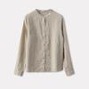 Cárdigan Redondo de Lino Camisa de Manga Larga Color Sólido Botones de Concha Ropa de Mujer Primavera y Verano