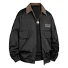 Chaqueta de solapa estilo ropa de trabajo para hombre, negra, nuevo modelo de otoño 2026, corte holgado, abrigo casual multibolsillos, marca de moda