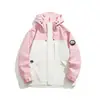 Chaqueta de color block para exteriores para pareja, chaqueta impermeable y cortavientos con capucha, ropa de montañismo