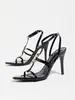 Sandalias de Tacón Alto Verano Estilo Estrella para Mujer, Punta Abierta, Una Correa, Tacón de Aguja, Hebilla de Letra