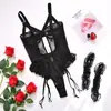 Nueva lencería sexy estilo europeo y americano para comercio transfronterizo, body sexy de malla de encaje con anillos en las piernas