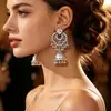 Brincos Estilo Boêmio de Moda Transfronteiriça, Brincos Exagerados Estilo Étnico Indiano, Brincos de Sino com Fio de Contas Cravejados de Diamantes
