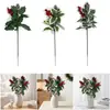 Ramas de acebo con frutos rojos artificiales transfronterizos, ramas de flor artificial de acebo con hoja moteada, decoración floral para escena navideña en casa