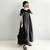 Comércio Exterior 2026 Chegada de Verão Japonesa Coreana Mais Vendida Moda Decote V Decote Redondo Bloco de Cores Manga Curta Vestido Solto 3 Cores