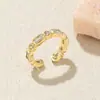 Anillo Retro de Diamante Completo Transfronterizo Europeo y Americano para Mujer, Cobre Chapado en Oro Circonio Geométrico de Alto Gama Escalera Anillo Abierto Ajustable