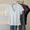 Camiseta Feminina Plus Size Estilo Coreano Gola V Manga Curta, Nova Tendência Verão 2026, Blusa Feminina Fashion para Mulheres um Pouco Cheinhas