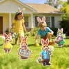 Estacas de jardín de Pascua bestseller transfronterizo: decoraciones de conejito, huevo y canasta para césped y jardín exterior