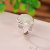 Um Veado Prata S925 Sterling Silver Hotan Branco Jade Moda Simples Macarrão de Ovo Brilhante Rosto All-match Luz Luxo Solto Anel de Dedo Anel