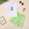 Traje de verano de Pascua para bebé niño 2025, camiseta de manga corta con bordado de dibujos animados y shorts a cuadros