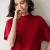 Suéter de punto de cachemira para mujer, cuello medio, manga corta, nuevo para otoño e invierno, top tipo jersey casual, simple, versátil, cómodo y moderno