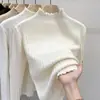 Jersey de punto con borde de cuello semialto para mujer, camiseta base, ropa interior de otoño e invierno, suéter base blanco para mujer, top nuevo de primavera y otoño
